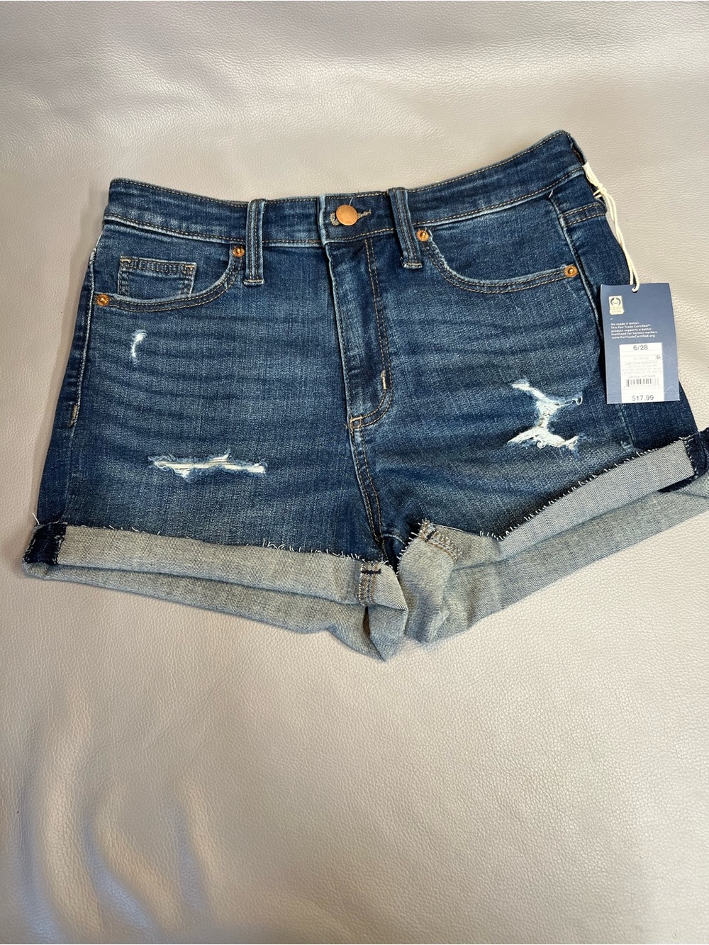 Universal Thread Dark Blue Distressed Rolled-Hem Jean Shorts